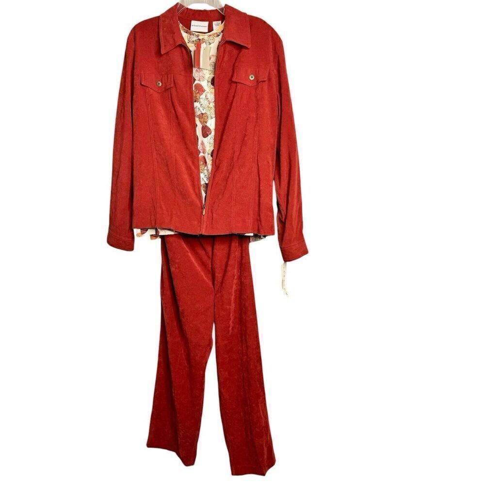 Alfred Dunner Jacket Pants Set  Craft&Barrow Shirt Corduroy Look Country Harvest
